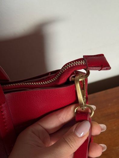 Zara Red Faux Leather Tote handbag Size M