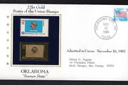 1988 USA  Oklahoma "Sooner Tree State" 22kt Gold Replica of the 1976 United States Flag Stamps showing 25c US flag definitive tied Oklahoma City, Oklahoma(state capital) illustrated cover