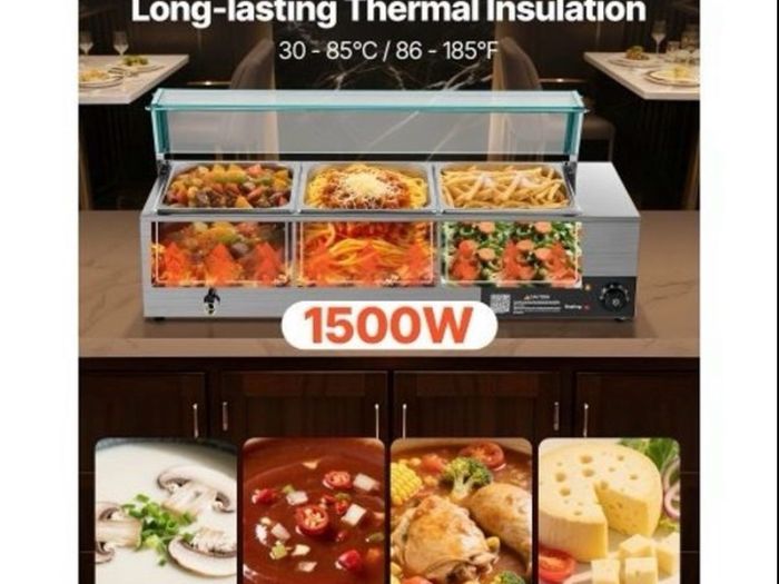 220v Commercial Electric Food Warmer Countertop Buffet  with Glass Shield 1500w