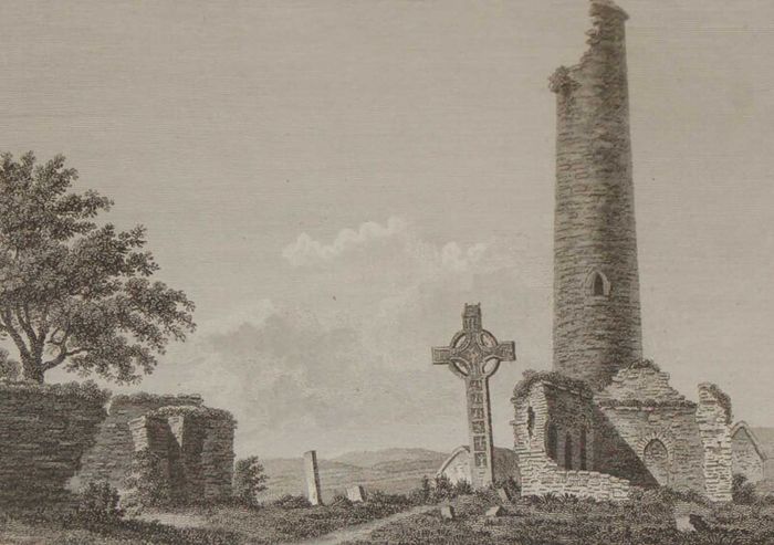 1797 Antique Print Monasterboise Church and Tower Louth