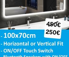 LED Bathroom Mirror 70x100 Makeup Antifog Bluetooth Speakers 3 Color Temperature