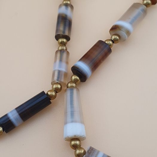 Authentic Antique Yemeni Banded Agate Beads Necklace 22 inches