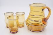 Vintage Amber Glass Jug With Glasses