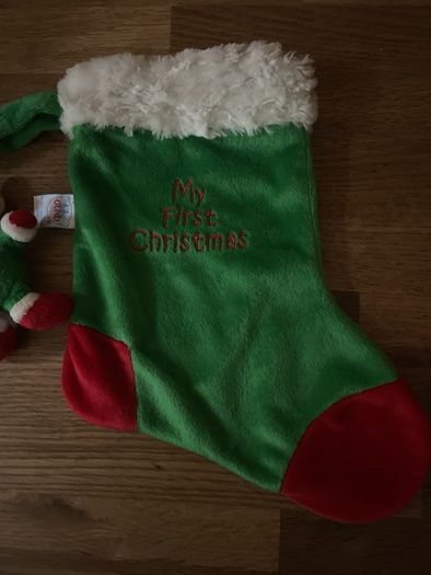 My First Christmas Stocking with teddy attached