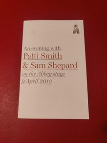 Patti Smith & Sam Shepard Abbey Theatre 2012 gig Programme