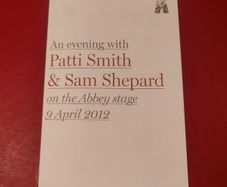 Patti Smith & Sam Shepard Abbey Theatre 2012 gig Programme