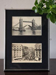 Framed Original Vintage London Postcards Tower Bridge and Oxford Street