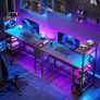 113CM Reversible Corner Gaming Desk with RGB LED Lights, Black Carbon Fibre Surface, Storage Shelves, Side Pocket & Hooks, Compact Computer Desk for Small Spaces & Home Office Image 5