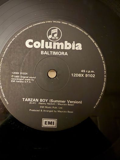 Baltimora Tarzan Boy 1985 UK 12inch Vinyl Summer and Club Versions