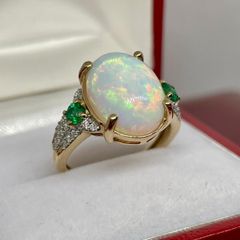 Gold Rind with Opal, Emerald and Moissanite