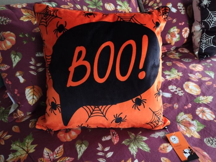 Bedlam Brand Boo Halloween Cushion in Orange