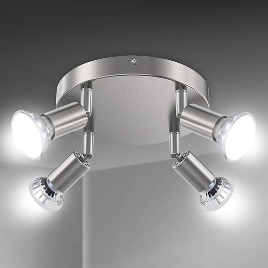 LED Ceiling Light Rotatable,4 Way Round Plate LED Ceiling Spot Lights, 110mm (Including 4x4W GU10 LED Light Bulbs, 450LM, Cool White) LED Ceiling Lamp for Kitchen, Living Room