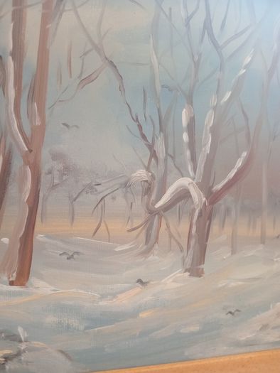 "Winter Snow Scene" Oil on Board.Signed JB.Hand