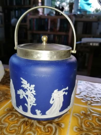 2 Jasperware biscuit /sweet barrels