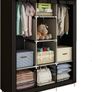 NEW SALE | Canvas Wardrobe Cupboard Clothes Storage Organiser With 2 Hanging Rail and 6 Shelves,Grey Image 2