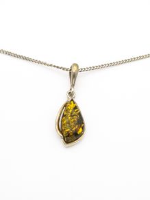 Vintage 925 Sterling Silver & Natural Green Amber Necklace