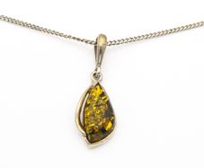 Vintage 925 Sterling Silver & Natural Green Amber Necklace