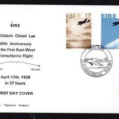 1978 Ireland 50th Anniversary of the First East to West Transatlantic Flight Ireland Commemorative Stamp Illustrated Corkcoin First Day Cover (FDC) with Corcaigh (Cork) Pictorial cancel