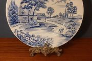 Fabulous Vintage Arklow Pottery Blue and White 9 Inch Wall Plate in an Classic Style Landscape Pattern with a Country Scene