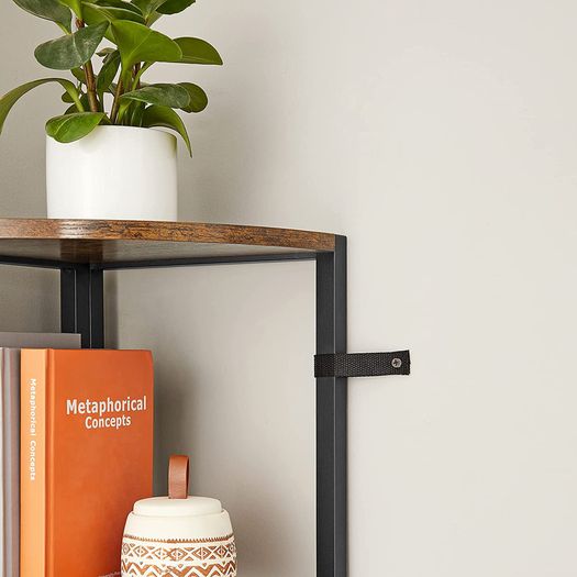 _5 Tier Corner Shelf Bookcase Storage Shelf Multifunctional Living Room Bedroom Office Industrial Design Vintage Brown/Black
