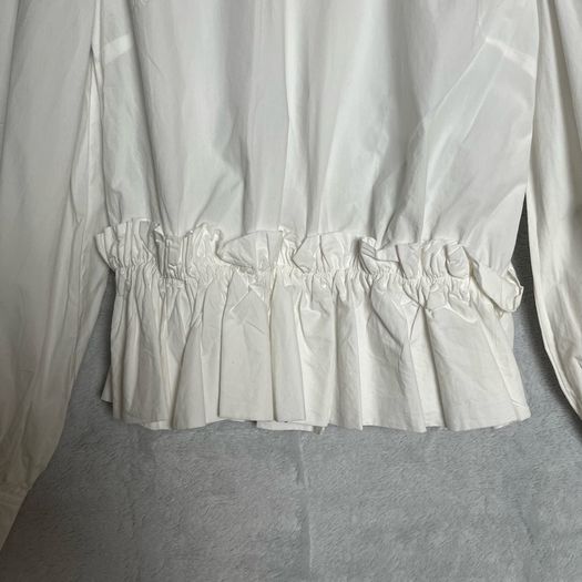 Ganni Cotton Poplin Blouse Sz 8UK 4US S White Ruffle Smock Classic Collar