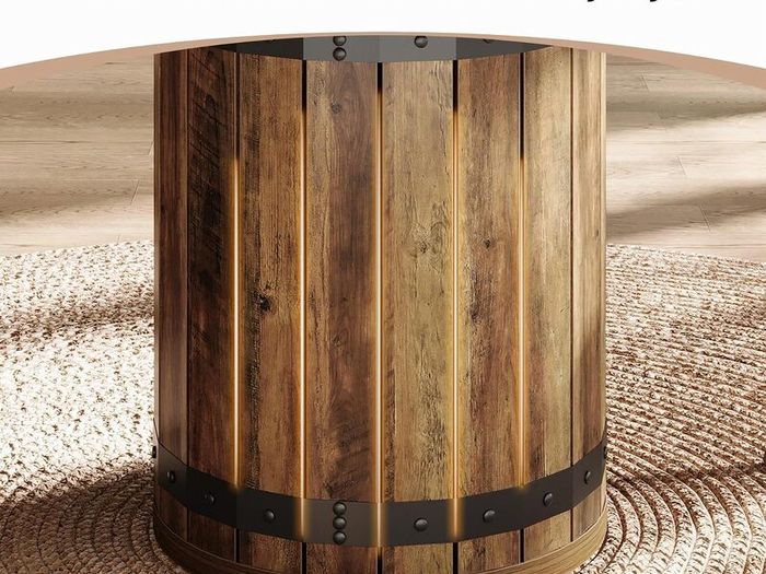 Round Dining Table, 100 cm Kitchen Table with Fence Wooden Base (Table Only)