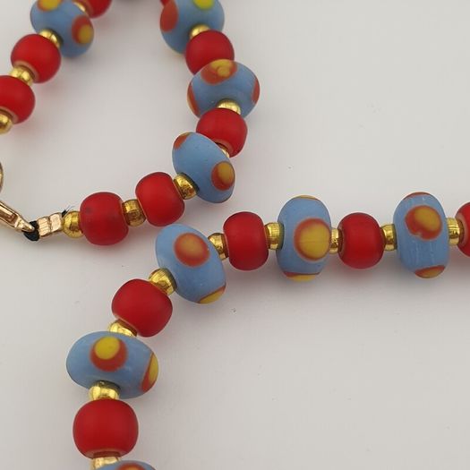 Antique Venetian Style Tiny Eyes Glass & Venetian WhiteHeart Glass Beads Necklace
