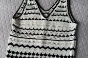 Primark Black &amp; White Crochet Knit Tank Top 2XS
