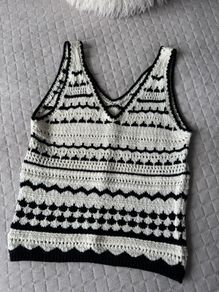 Primark Black & White Crochet Knit Tank Top 2XS