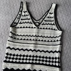 Primark Black & White Crochet Knit Tank Top 2XS