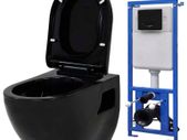 Wall-Hung Toilet with Concealed Cistern Ceramic Black