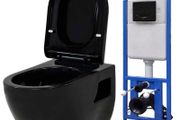 Wall-Hung Toilet with Concealed Cistern Ceramic Black