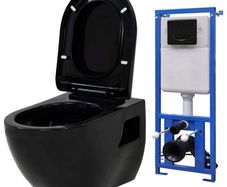Wall-Hung Toilet with Concealed Cistern Ceramic Black