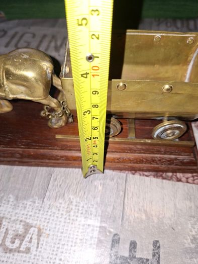 Solid Brass Shire Horse Pulling a Mining Cart mounted on wooden plinth, Postage Available or collection