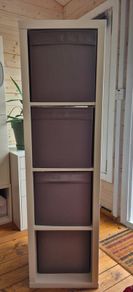 IKEA KALLAX 1x4 Shelving Unit (White) + 4 Fabric Storage Bins
