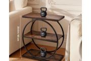 End Table, 3-Tier Narrow Side Table with Open Storage Shelves, Modern Nightstand Bedside Desk with Round Metal Frame, Wood Sofa Coffee Desk for Living Room, Bedroom, Office, Rustic Brown