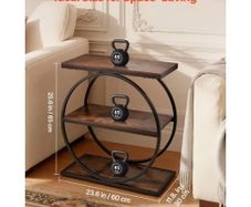 End Table, 3-Tier Narrow Side Table with Open Storage Shelves, Modern Nightstand Bedside Desk with Round Metal Frame, Wood Sofa Coffee Desk for Living Room, Bedroom, Office, Rustic Brown