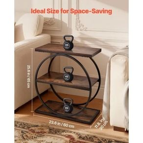 End Table, 3-Tier Narrow Side Table with Open Storage Shelves, Modern Nightstand Bedside Desk with Round Metal Frame, Wood Sofa Coffee Desk for Living Room, Bedroom, Office, Rustic Brown