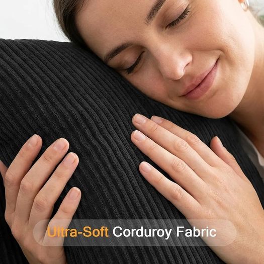 Convertible Folding Sofa Bed, Corduroy Boneless Couch, Black Folding Foam Boneless Couch with 2 Pillows, Sleeper Lounger Foldable Sofa for Small Spaces, Bedroom and Guest Room