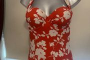 Very red floral halter neck swimsuit size UK12/14 EU40/42 cup UK36C EU80C Postage included