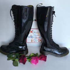 Dr Martens 1b60 20 eye high knee tall patent black boots UK4 EU37 US6