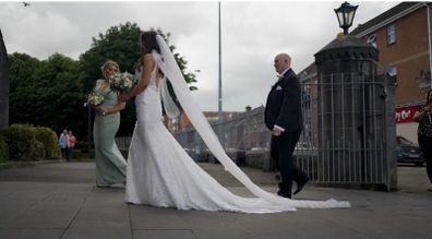 wedding dress and veil