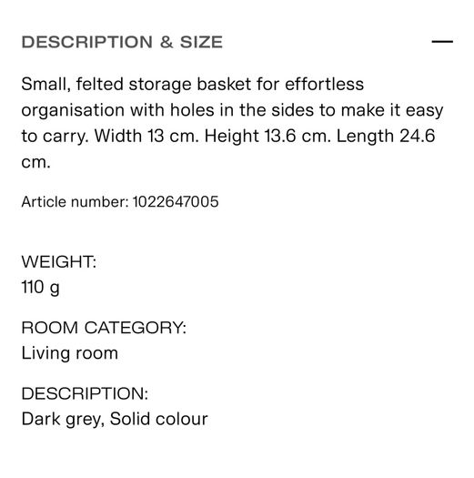 H&M Home Felted Storage Basket Dark Grey c.24.6x13.6x13cm