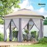 Hexagon Garden Gazebo - Pop Up Outdoor Patio Double Roof Instant Shelter with Netting, 3 x 4m, Beige Image 8