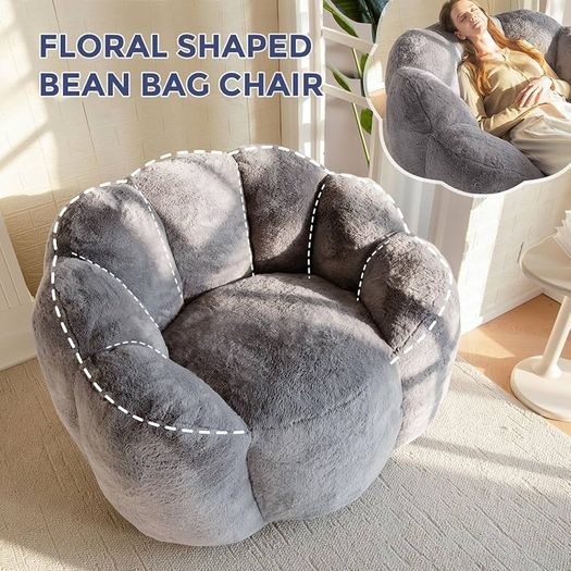 Bean Bag Chair, Floral Shaped Bean Bag Sofa Includes Filling, Soft Faux Fur Floor Sofa Giant Size for Living Room Bedroom