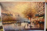 Large Hand Painted Oil on Canvas - Vintage Parisienne Street Scene