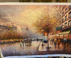 Large Hand Painted Oil on Canvas - Vintage Parisienne Street Scene