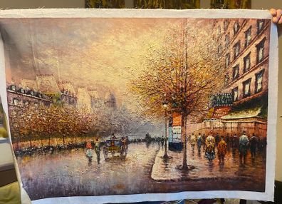 Large Hand Painted Oil on Canvas - Vintage Parisienne Street Scene