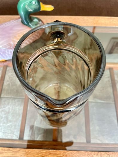 Vintage 1960s French Glass Jug with Decorative Swirling Design