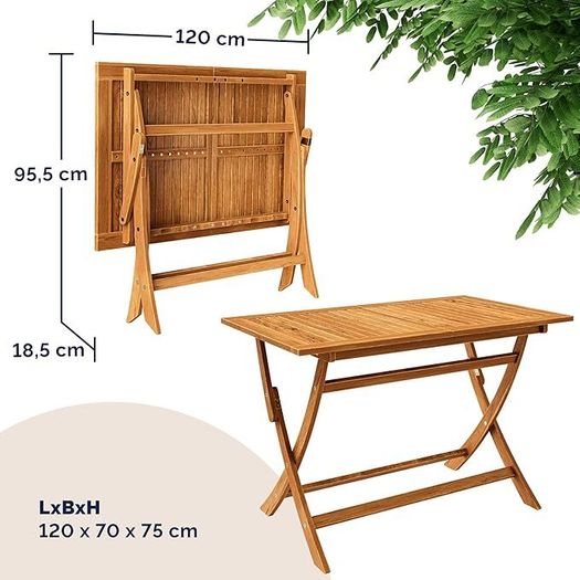 5 Piece Acacia Wood Garden Furniture Set Folding Table and 4 Chairs